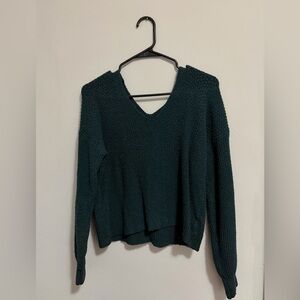 Pink Rose Deep Teal V-Neck Textured Sweater